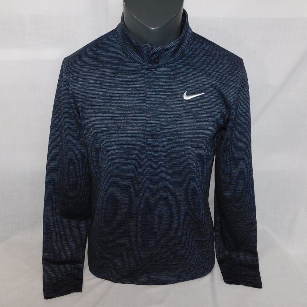 Nike Dri-Fit Victory Blue Black Striped 1/4 Zip Long Sleeve Golf Pullover Mens M